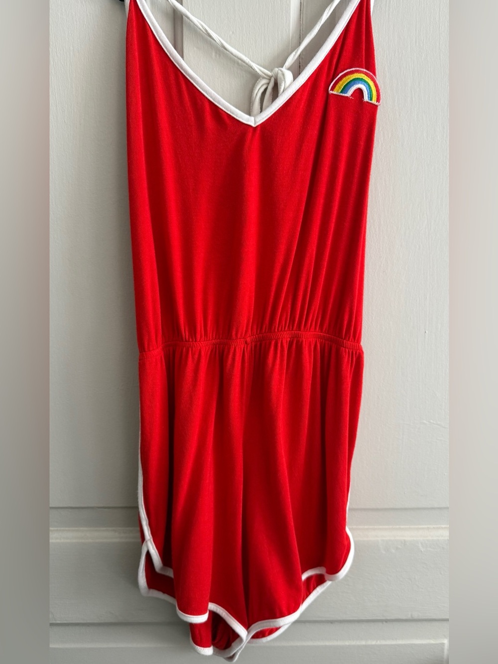 Red Cotton Halter Romper